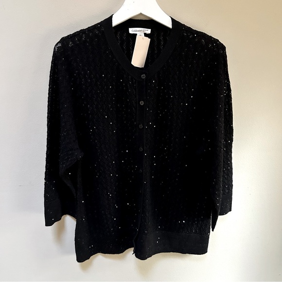 Coldwater Creek ~ new ~ Black Sequined 3/4 Sleeve Cardigan Sweater in size XL - Picture 1 of 9